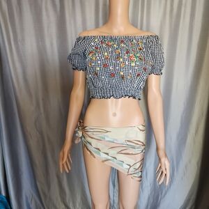 Liberty Love Black Gingham Floral Crop Top